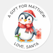 Adorable festliche Weihnachtspinguin zu und von Runder Aufkleber (Vorderseite)