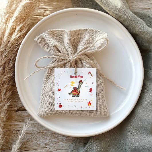 Adorable Firefighter Dino Geburtstag Geschenkanhänger