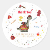 Adorable Firefighter Dino Geburtstag Runder Aufkleber (Vorderseite)