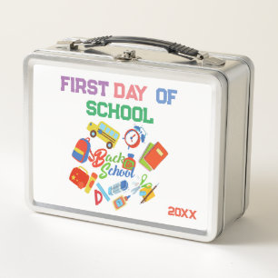 Adorable First Day of School Pattern Metall Brotdose