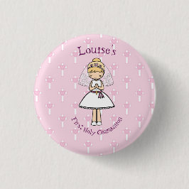 Adorable First Heilige Kommunion kleine blonde Mäd Button