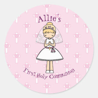 Adorable First Heilige Kommunion kleine blonde Mäd Runder Aufkleber