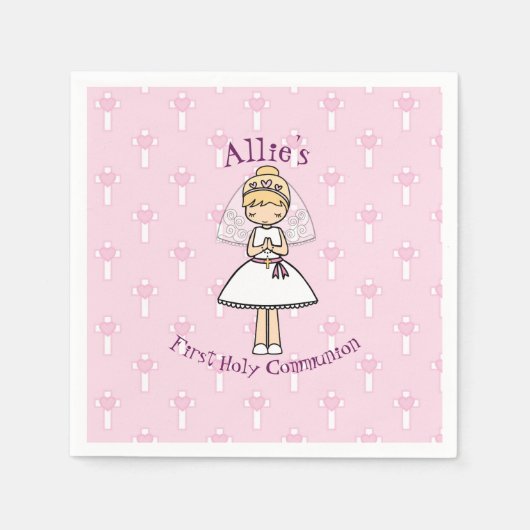 Adorable First Heilige Kommunion kleine blonde Mäd Serviette (Vorderseite)