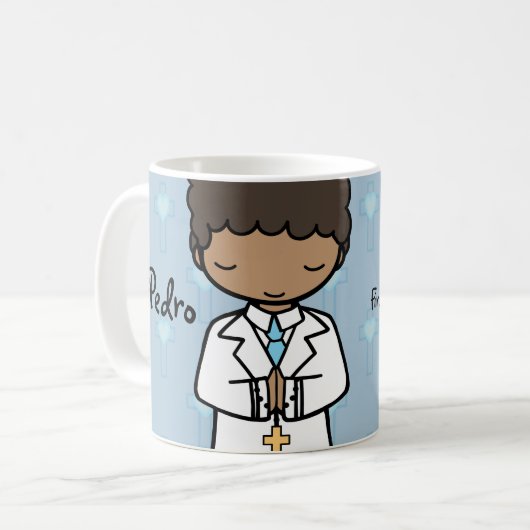 Adorable First Heilige Kommunion Name blau Kaffeetasse (Vorderseite Links)