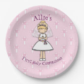Adorable First Holy Communion Blonde Mädchenname Pappteller (Vorderseite)