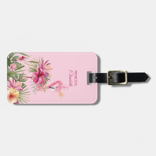 Adorable floral Flamingo Gepäckanhänger (Vorderseite horizontal)
