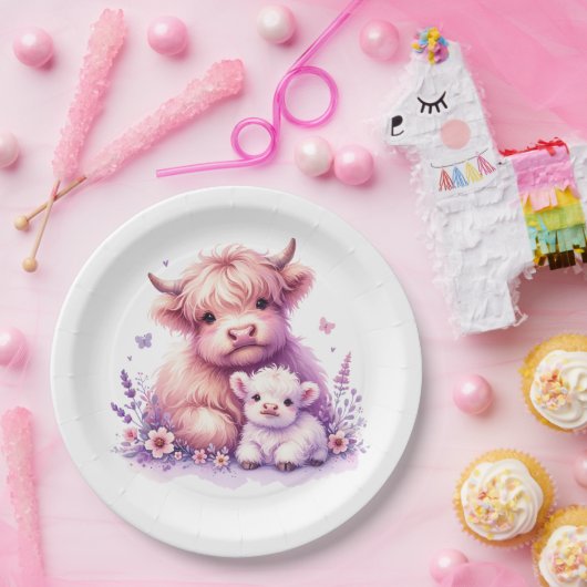 Adorable Floral Highland Kuh Baby Dusche Pappteller (Party)