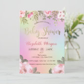 Adorable floral holographic Baby Shower Einladung (Stehend Vorderseite)