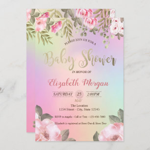 Adorable floral holographic Baby Shower Einladung