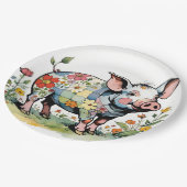 Adorable Floral Patchwork Baby Farm Pig Pappteller (Schrägansicht)