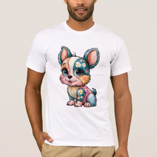 Adorable Floral Patchwork Watercolor Baby Dog T-Shirt