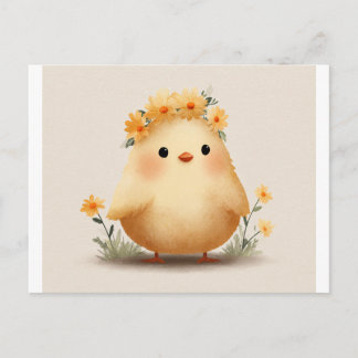 Adorable Flower Crown Chick Postcard Postkarte