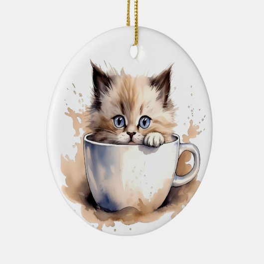 ADORABLE FLÜFFE KITTEN IN EINEM TEACUP KERAMIK ORNAMENT (Rechts)