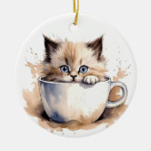ADORABLE FLÜFFE KITTEN IN EINEM TEACUP KERAMIK ORNAMENT (Vorne)