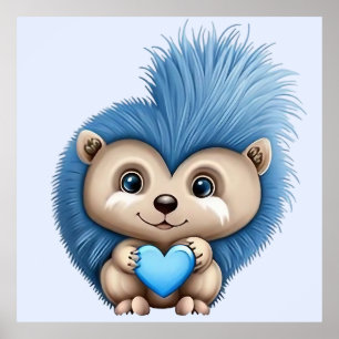 Adorable Fluffy Blue Animal Poster