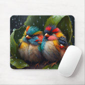 Adorable Fluffy Bunte Vögel im Regen Mousepad (Mit Mouse)