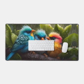 Adorable Fluffy Bunte Vögel im Regen Schreibtischunterlage (Tastatur & Maus)