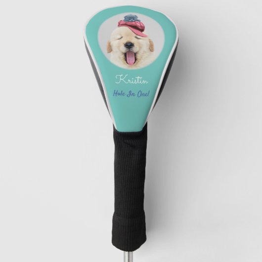 Adorable Fluffy Dog & Cat Personalize Name Message Golf Headcover (Vorderseite)