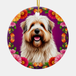 Adorable Fluffy Hund mit Blume Keramik Ornament