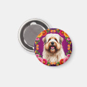 Adorable Fluffy Hund mit Blume Magnet (Vorderseite/Rückseite)