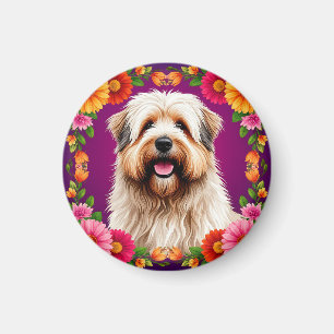 Adorable Fluffy Hund mit Blume Magnet