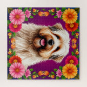 Adorable Fluffy Hund mit Blume Puzzle (Horizontal)