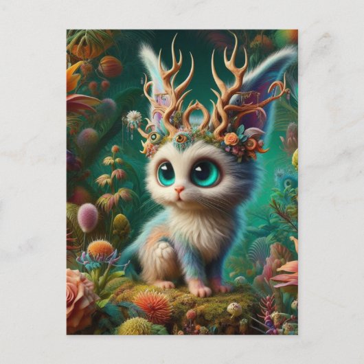 Adorable Fluffy Jackalope Kitten Critter Postkarte (Vorderseite)