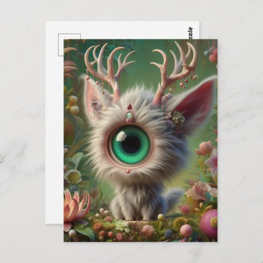 Adorable Fluffy Jackalope Kitten mit Single Eye Postkarte (Vorne/Hinten)