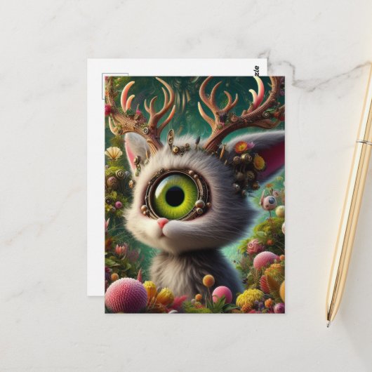 Adorable Fluffy Jackalope Postkarte (Vorderseite/Rückseite Beispiel)