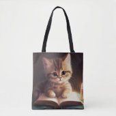 ADORABLE FLUFFY KITTEN LESEN EIN BUCH TASCHE (Vorderseite)