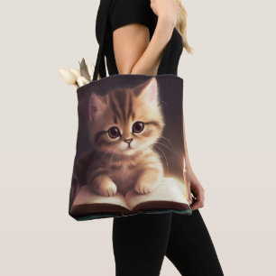 ADORABLE FLUFFY KITTEN LESEN EIN BUCH TASCHE