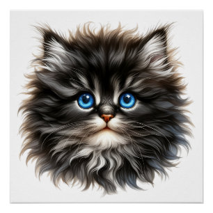 Adorable Fluffy Kitten mit blauen Augen Poster