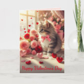 Adorable Fluffy Kitten with Roses Valentine's Day Karte (Vorderseite)