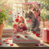 Adorable Fluffy Kitten with Roses Valentine's Day Karte