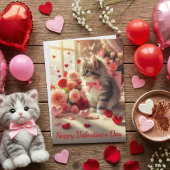 Adorable Fluffy Kitten with Roses Valentine's Day Karte