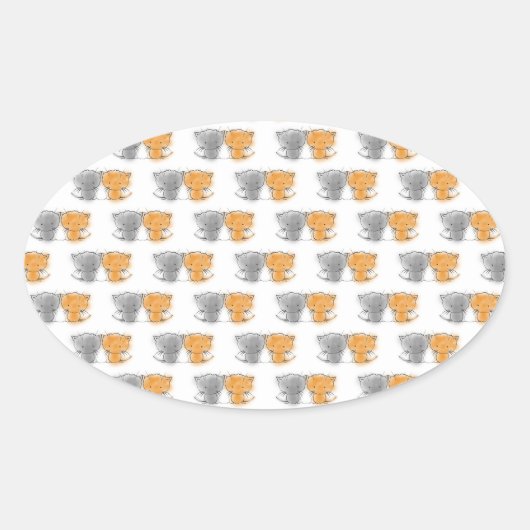 Adorable Fluffy Kittens Illustration Cat Art Ovaler Aufkleber (Vorderseite)