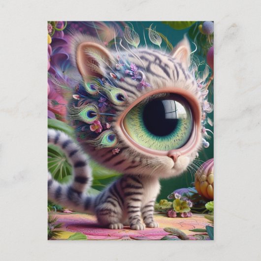 Adorable Fluffy One Mit Augen Kitten Postkarte (Vorderseite)