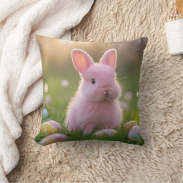 Adorable Fluffy Pink Bunny & Ostereier Kissen