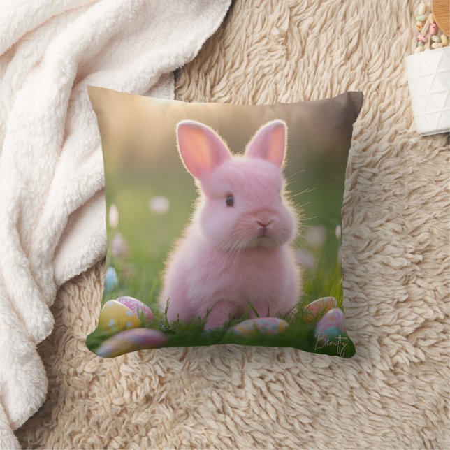 Adorable Fluffy Pink Bunny & Ostereier Kissen (Decke)