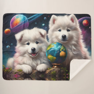 Adorable Fluffy Samoyed Welpen, Planeten Erde Sherpadecke