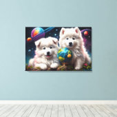 Adorable Fluffy Samoyed Welpen, Weltfrieden Leinwanddruck (Insitu (Holzboden))