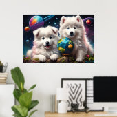 Adorable Fluffy Samoyed Welpen, Weltfrieden Poster (Heimbüro)