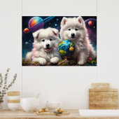 Adorable Fluffy Samoyed Welpen, Weltfrieden Poster (Küche)
