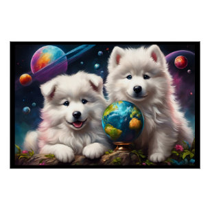 Adorable Fluffy Samoyed Welpen, Weltfrieden Poster