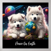 Adorable Fluffy Samoyed Welpen, Weltfrieden Poster (Vorne)