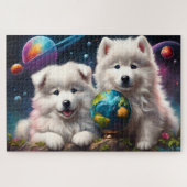 Adorable Fluffy Samoyed Welpen, Weltfrieden Puzzle (Horizontal)