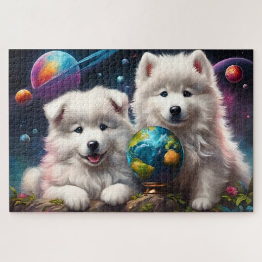 Adorable Fluffy Samoyed Welpen, Weltfrieden Puzzle (Horizontal)