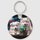 Adorable Fluffy Samoyed Welpen, Weltfrieden Schlüsselanhänger (Rückseite)