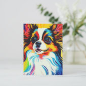 Adorable Fluffy Toy Papillon Dog Portrait Postkarte (Stehend Vorderseite)