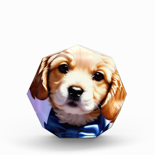 Adorable Fluffy Welpe w Niedlich Blue Bow Krawatte Fotoblock (Vorderseite)